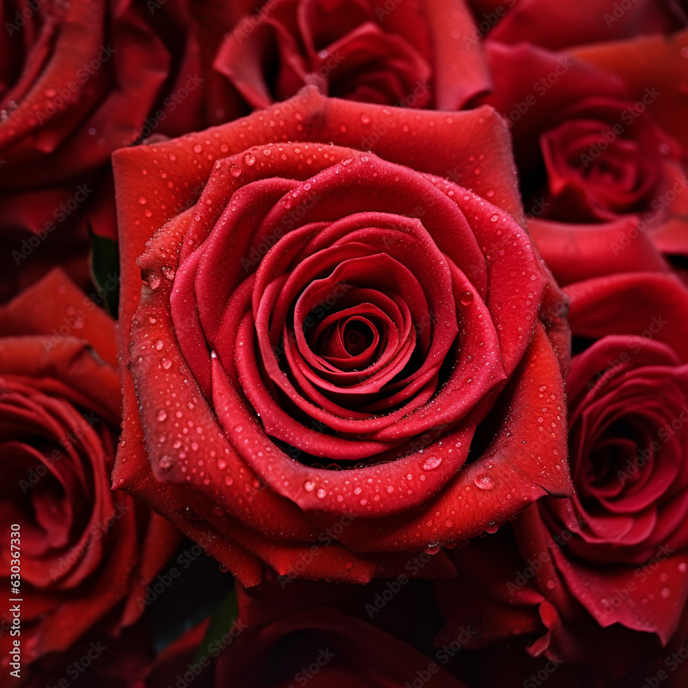 Close-up View of a Stunning Red Rose Blossom in Detail - AI generated Close-up View of a Stunning Red Rose Blossom in Detail - AI generated