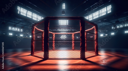 Obraz na plátně Empty MMA Fighting cage made with Ai generative technology, Property is fictiona