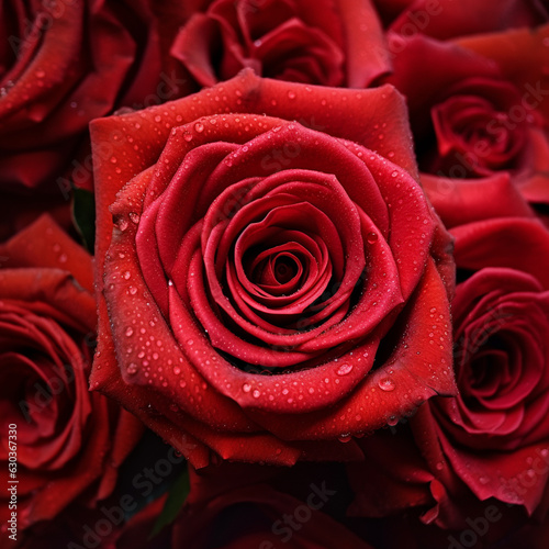 Close-up View of a Stunning Red Rose Blossom in Detail - AI generated