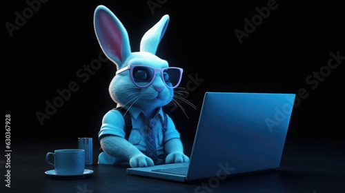 hacker rabbit with dark glasses. Created with Generative AI.