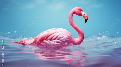 A graceful pink flamingo swimming in clear blue water © cac_tus