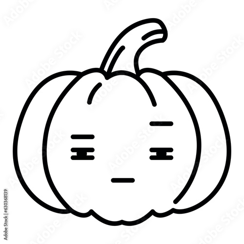 Kawaii pumpkin suspicious emoji vector illustration.