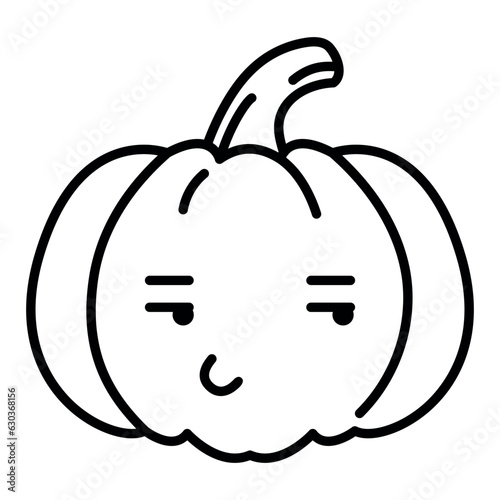 Line pumpkin kawaii smirk character isolated on white background.