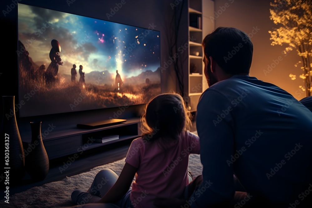 Family Bonding over Digital Entertainment: A family spending quality time together, streaming a heartwarming movie on their smart TV