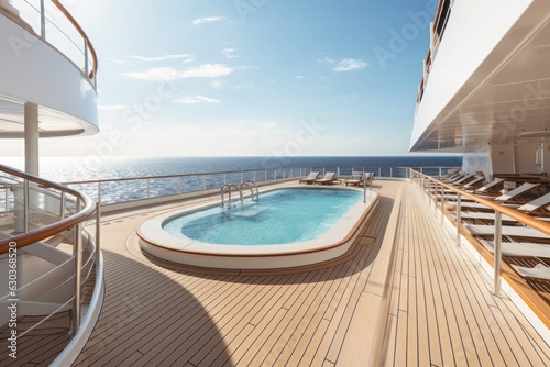 A refreshing outdoor pool on board a cruise ship. Comfort and relaxation.