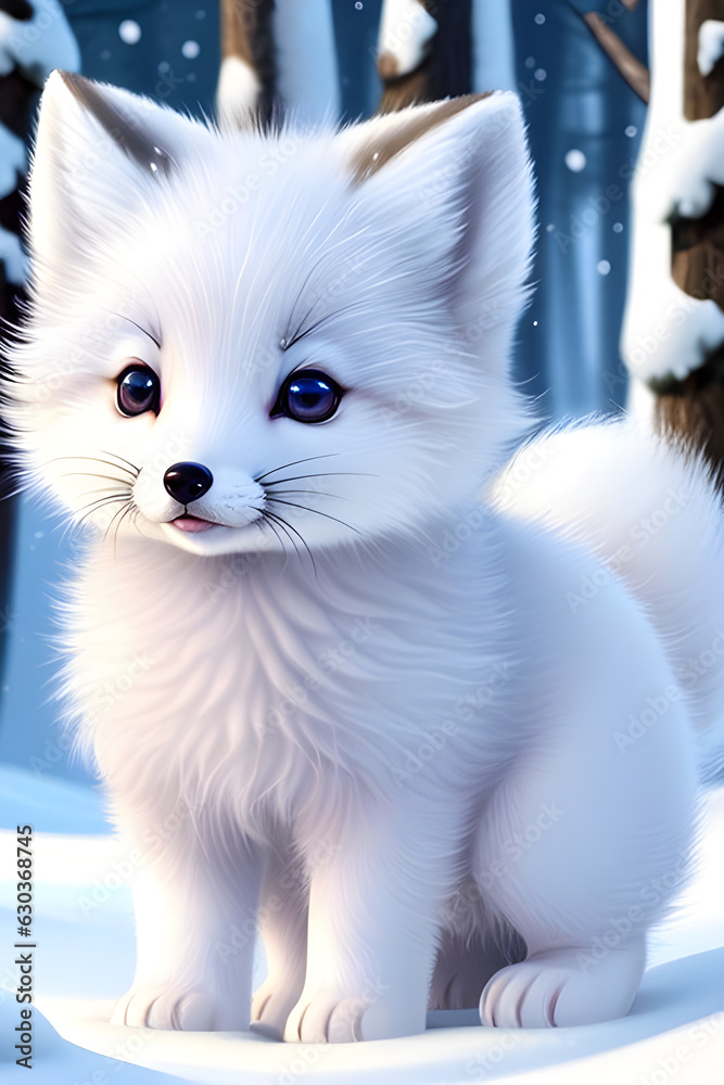 Generative AI Illustration of a cute artic fox