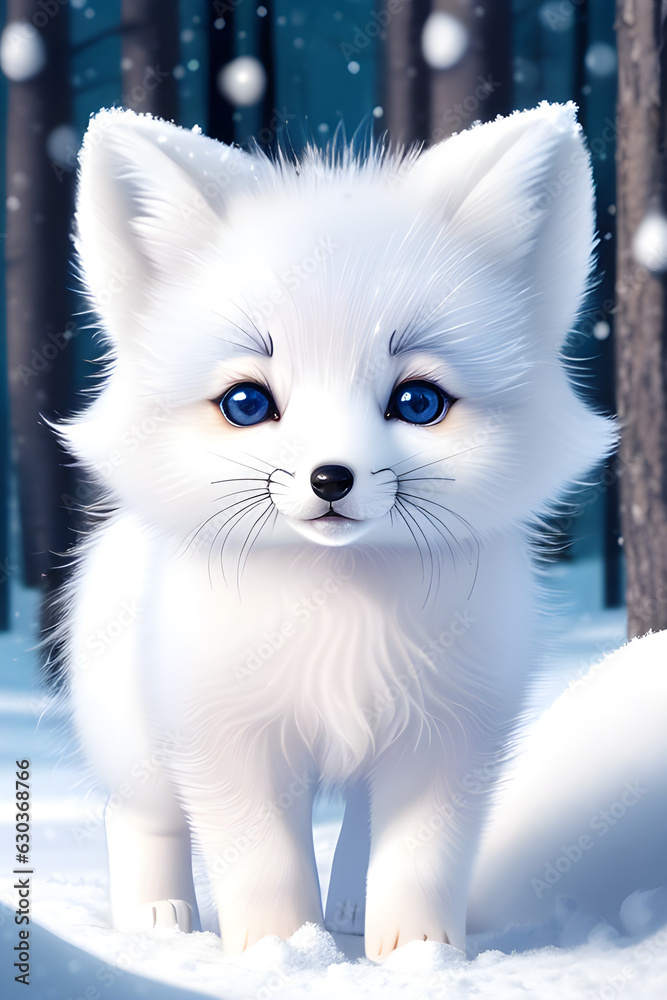 Generative AI Illustration of a cute artic fox Generative AI Illustration of a cute artic fox