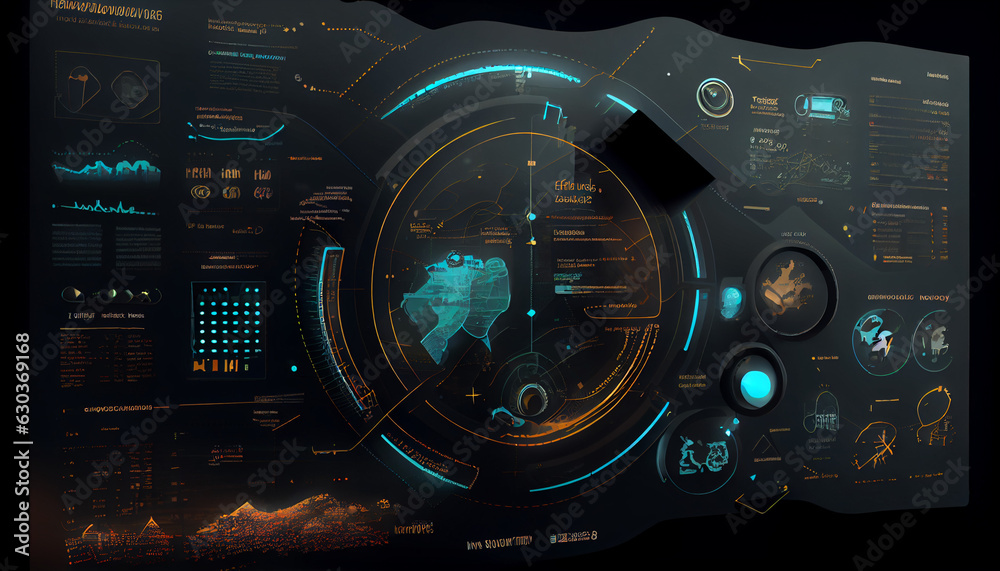 Technology, innovation and infograph concept, Eart hud, futuristic,  electronic circuit board with components Ai generated image 