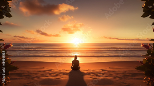 A person sitting on a beach watching the waves roll in, mental health images, photorealistic illustration © Ingenious Buddy 
