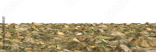 3d illustration of rubble surface texture with grass perspective view