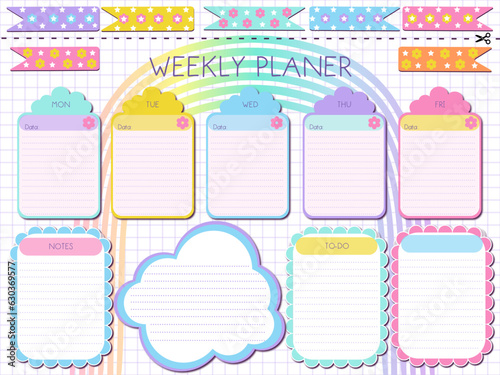 Planner stickers. Signs, symbols, objects and templates for planners, invitations, notebooks, diaries and cards. Personal memo, paper blank list, document , cardboard. Inspiration weekly planer 