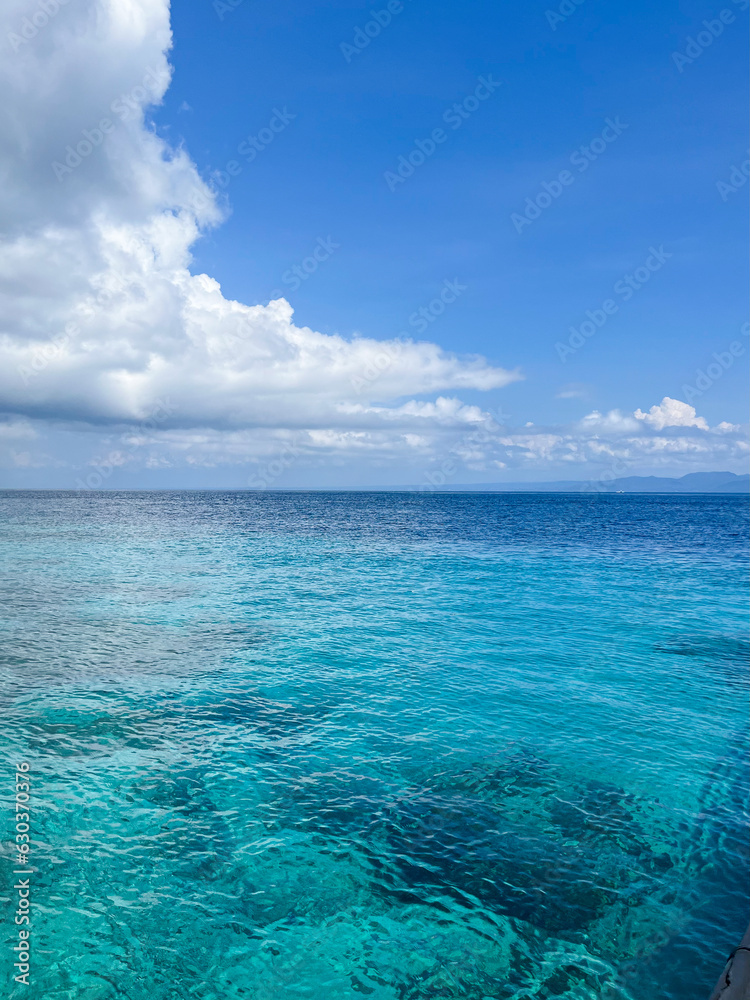 tropical island with sky. turquoise water. Seascape.