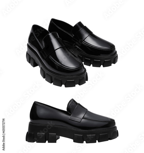 Foto leather loafer black shoes isolated on transparent background