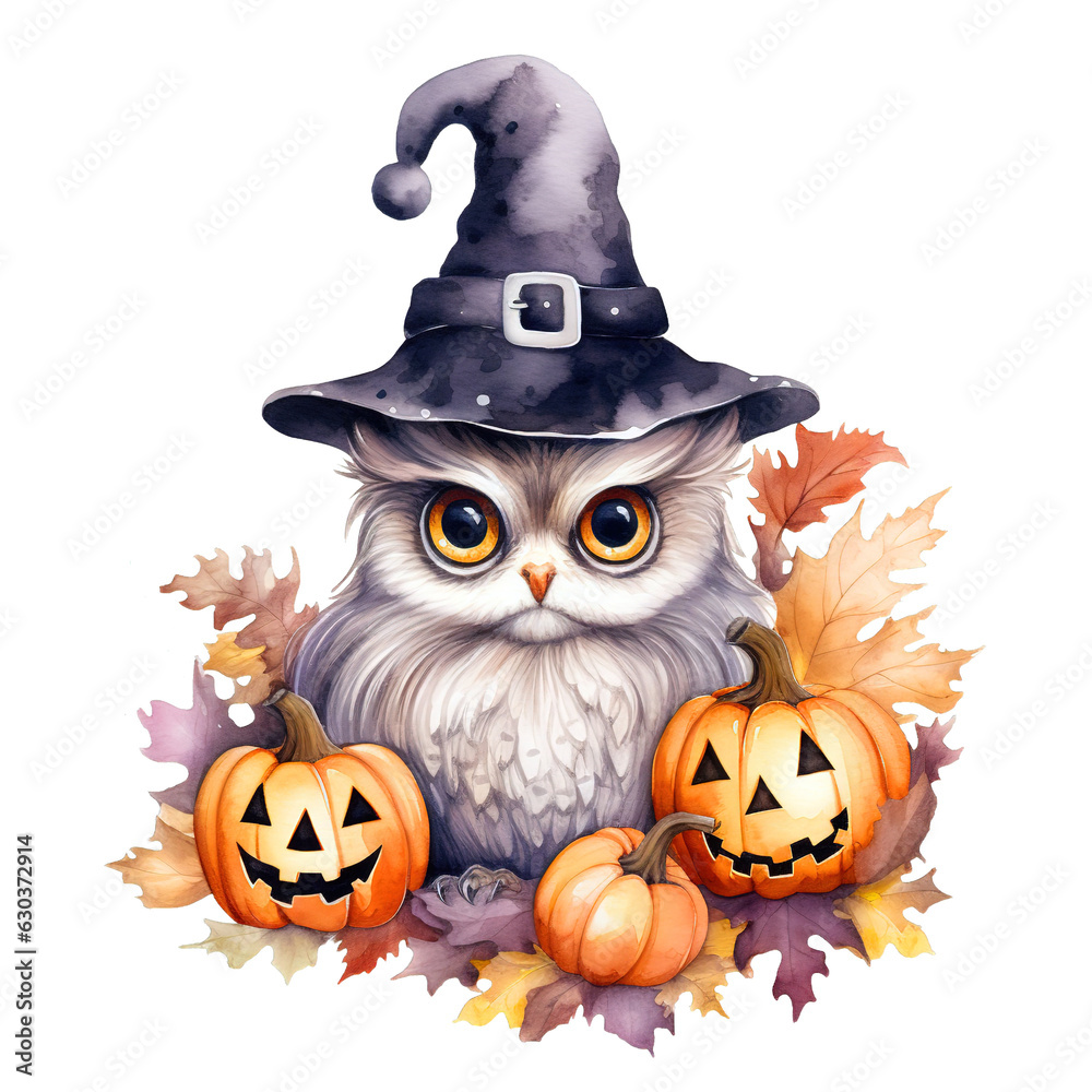 Cute owl with witch hat clipart, Halloween Kawaii Element Clipart on Transparent Background. Cute owl with witch hat clipart, Halloween Kawaii Element Clipart on Transparent Background.