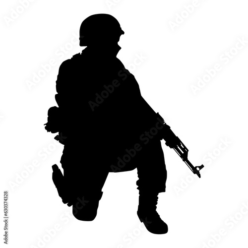 Modern soldier kneeling