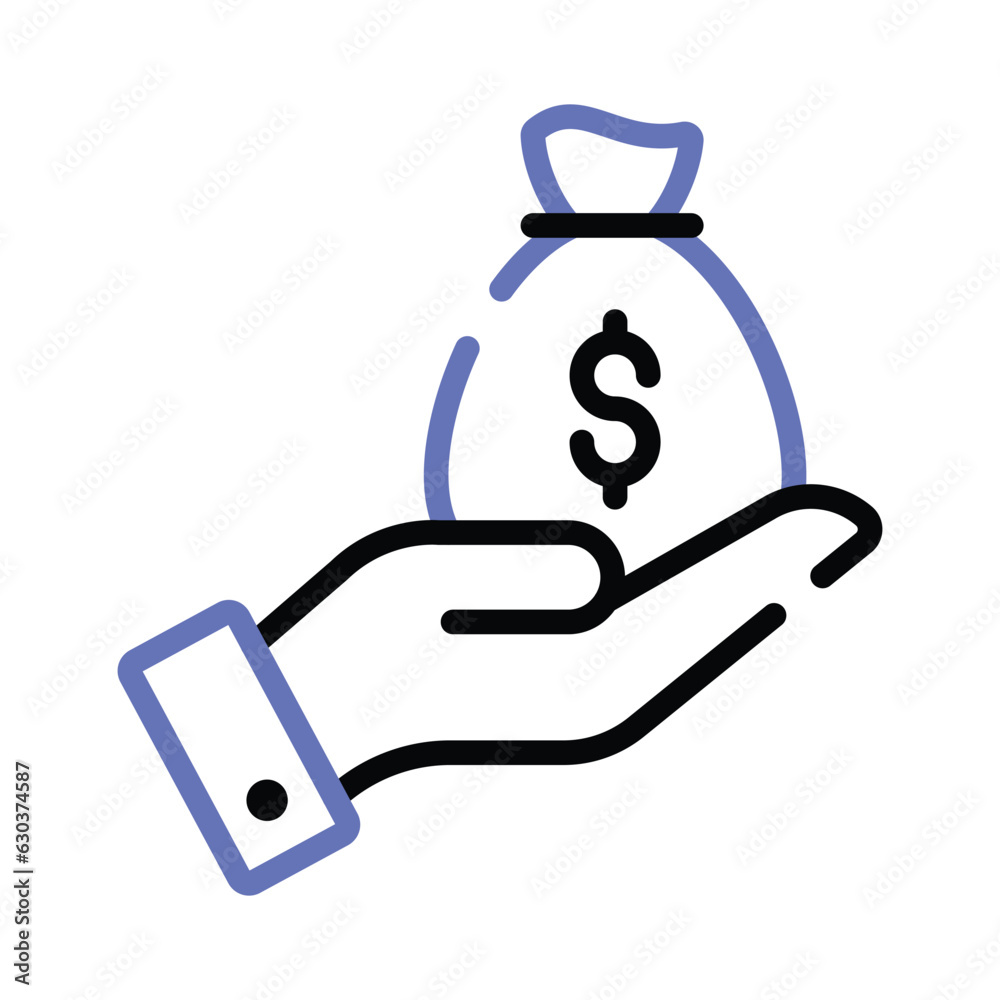 Hand holding money bag, savings icon in trendy style, premium vector design Hand holding money bag, savings icon in trendy style, premium vector design