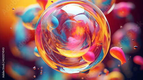 A vibrant soap bubble floating in the air with a mesmerizing display of colorful bubbles