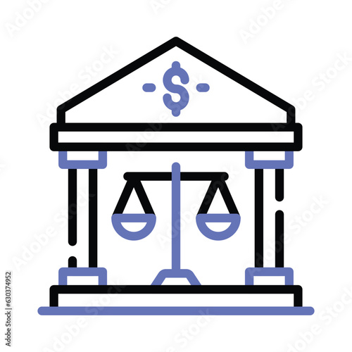 Balance scale with bank building showing banking law concept icon