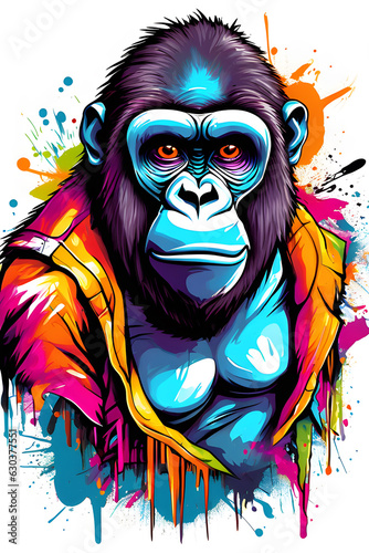 Generative AI Illustration of a colorful graffiti Halloween themed gorilla © Ilie