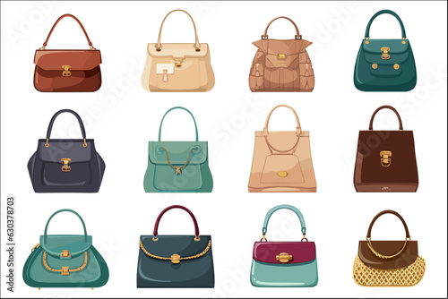 Set of women handbag illustration vector isolated on white 