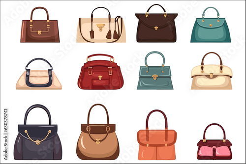 Set of women handbag illustration vector isolated on white 