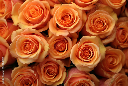 Vibrant Beauty of Abundant orange Rose Blossoms in a Serene Garden Setting - AI generated