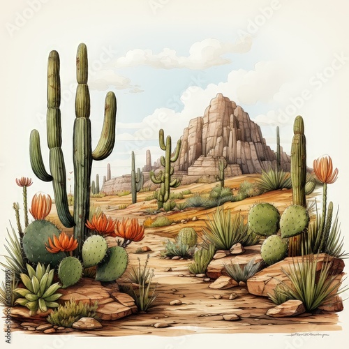 Clipart Watercolor Cacti and Buttes
