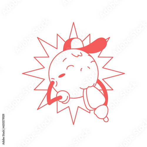 Sun character eat popsicle ice cream comic mascot retro 30s animation style line art icon vector