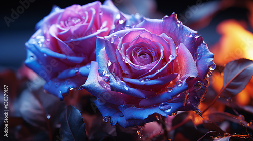 Beautiful neon roses. Wallpaper concept. Generative Ai.