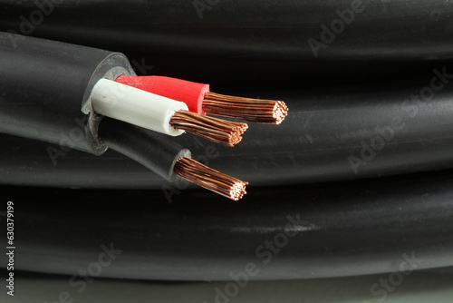 Three Core Stranded Insulated Copper Electrical Cable Closeup Macro View