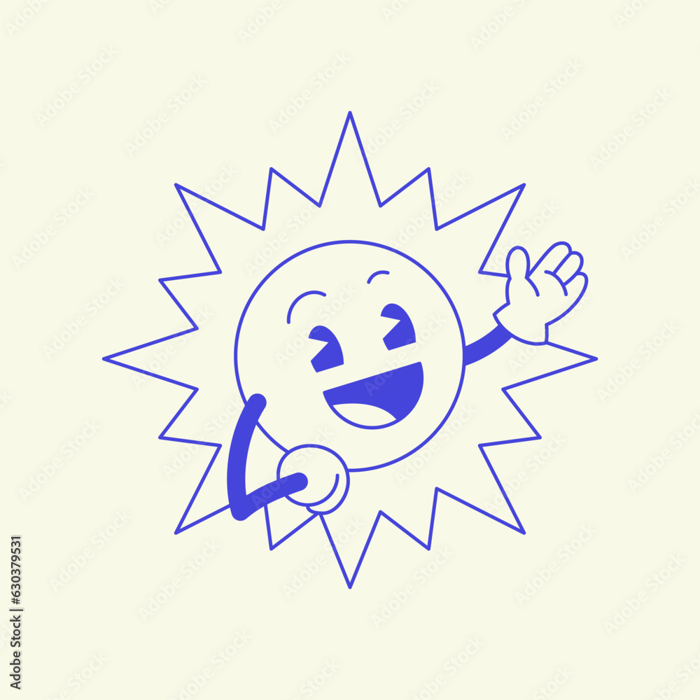 Cute positive sun cartoon character welcome gesture retro 30s animation style line art icon vector Cute positive sun cartoon character welcome gesture retro 30s animation style line art icon vector