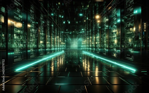 Digital Data Storage Server in Matrix Background