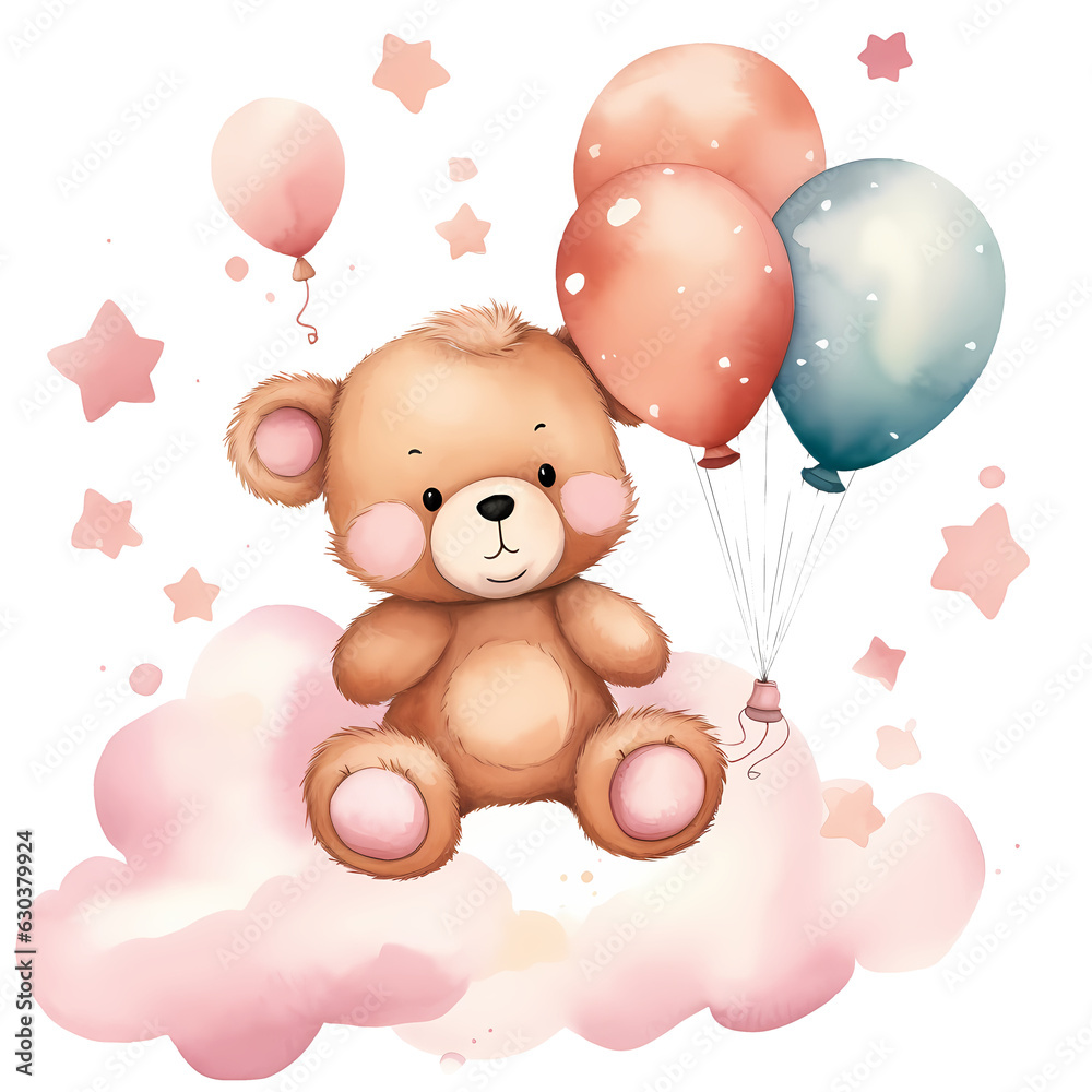 Cute Baby Bear And Balloons Watercolor Clipart Cute Baby Bear And Balloons Watercolor Clipart