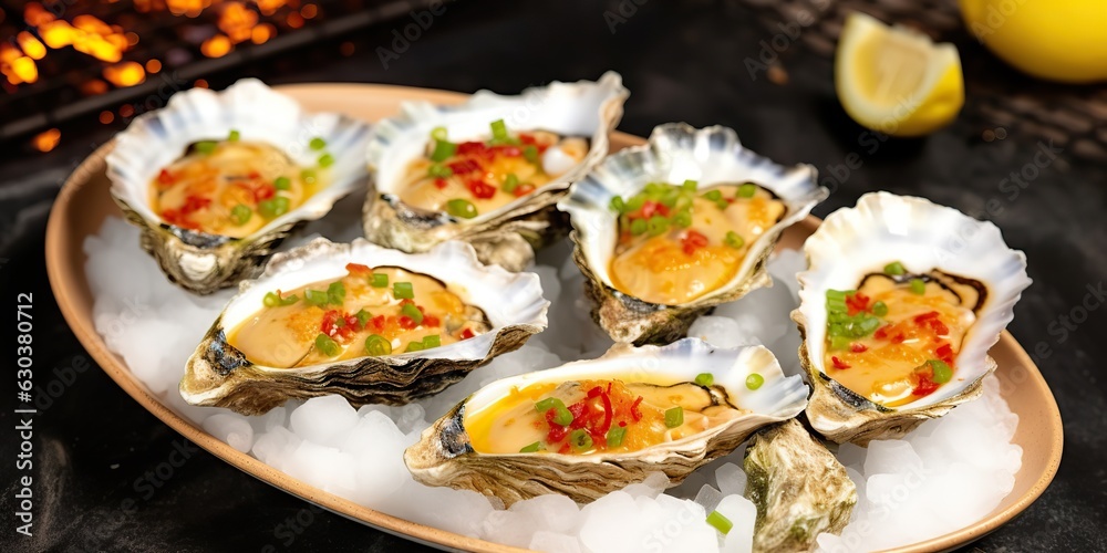 AI Generated. AI Generative. Luxury restaurant sea food oysters mollusk food. Graphic Art AI Generated. AI Generative. Luxury restaurant sea food oysters mollusk food. Graphic Art