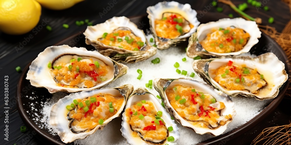 AI Generated. AI Generative. Luxury restaurant sea food oysters mollusk food. Graphic Art AI Generated. AI Generative. Luxury restaurant sea food oysters mollusk food. Graphic Art