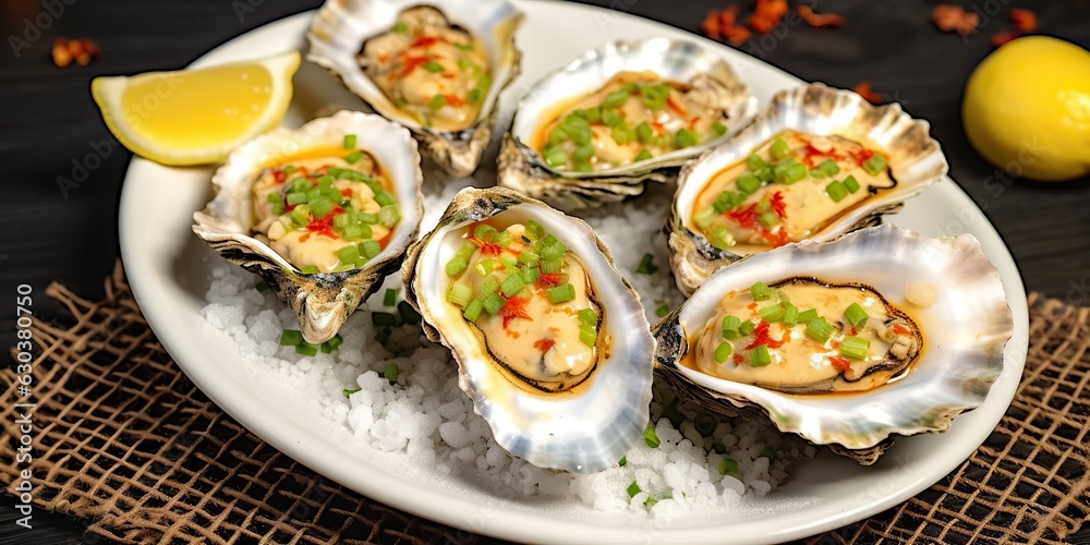 AI Generated. AI Generative. Luxury restaurant sea food oysters mollusk food. Graphic Art AI Generated. AI Generative. Luxury restaurant sea food oysters mollusk food. Graphic Art