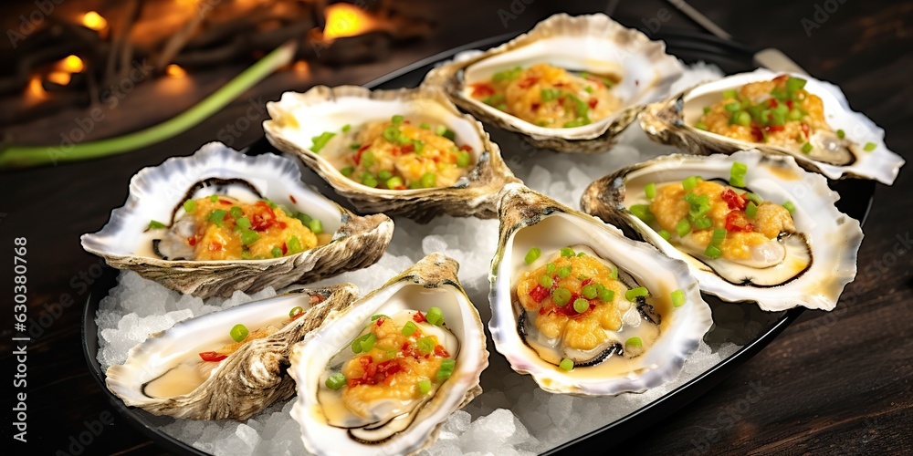 AI Generated. AI Generative. Luxury restaurant sea food oysters mollusk food. Graphic Art AI Generated. AI Generative. Luxury restaurant sea food oysters mollusk food. Graphic Art