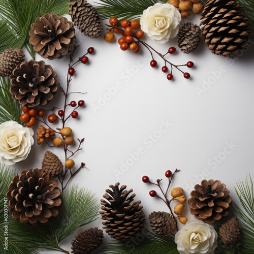 Pine Cones and Fir on White Background