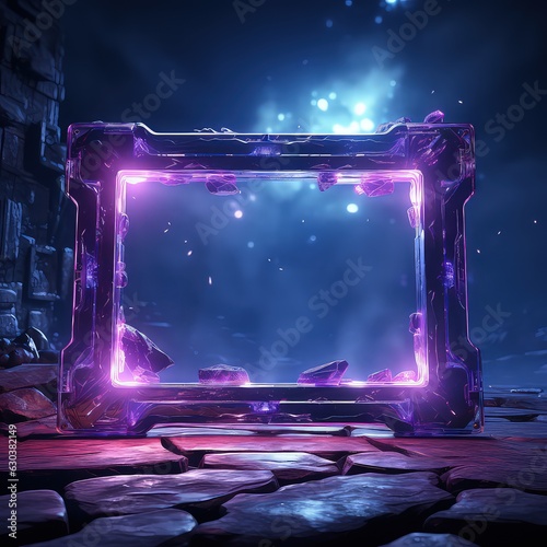 Purple Neon Frame in Space on Dark Background photo