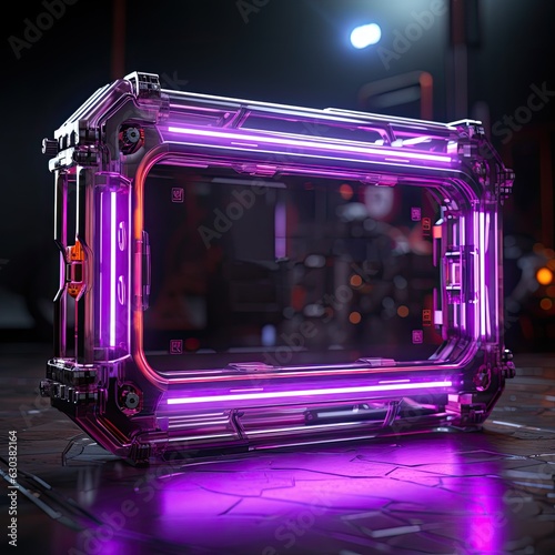 Purple Neon Frame in Space on Dark Background photo