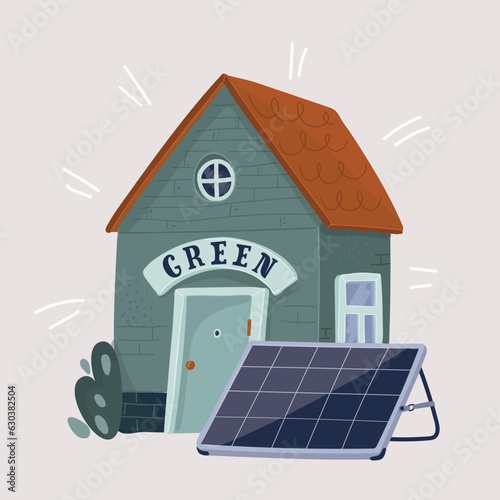 Vector illustration of Modern house with solar panels. House with solar panel.