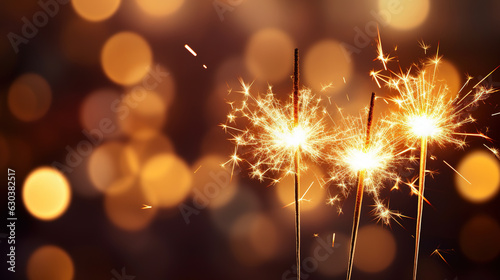 Sparklers on bokeh background with copy space. AI