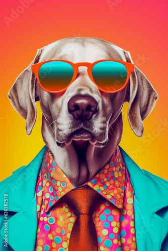 Hipster Hound: Anthropomorphic Dog Portrait in Poster Art, Generative AI