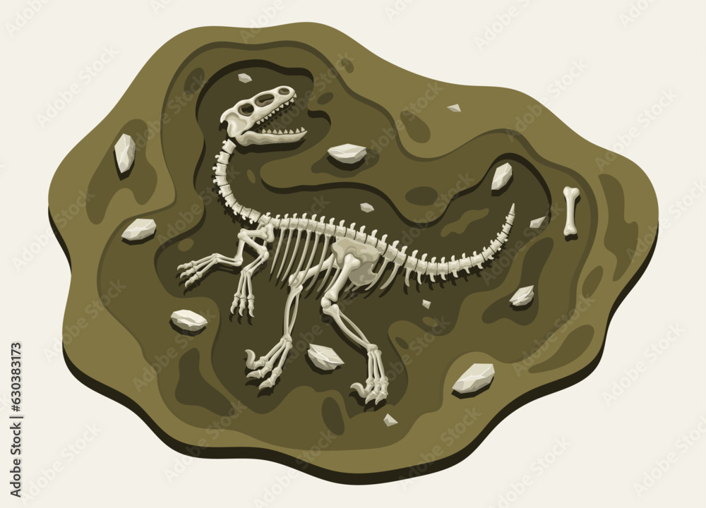 Raptor Dinosaurs Archaeology Fossil Cartoon Discover in the Ground