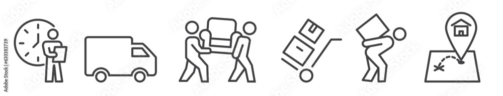 Moving house services and mover - editable vector thin line icon collection Moving house services and mover - editable vector thin line icon collection