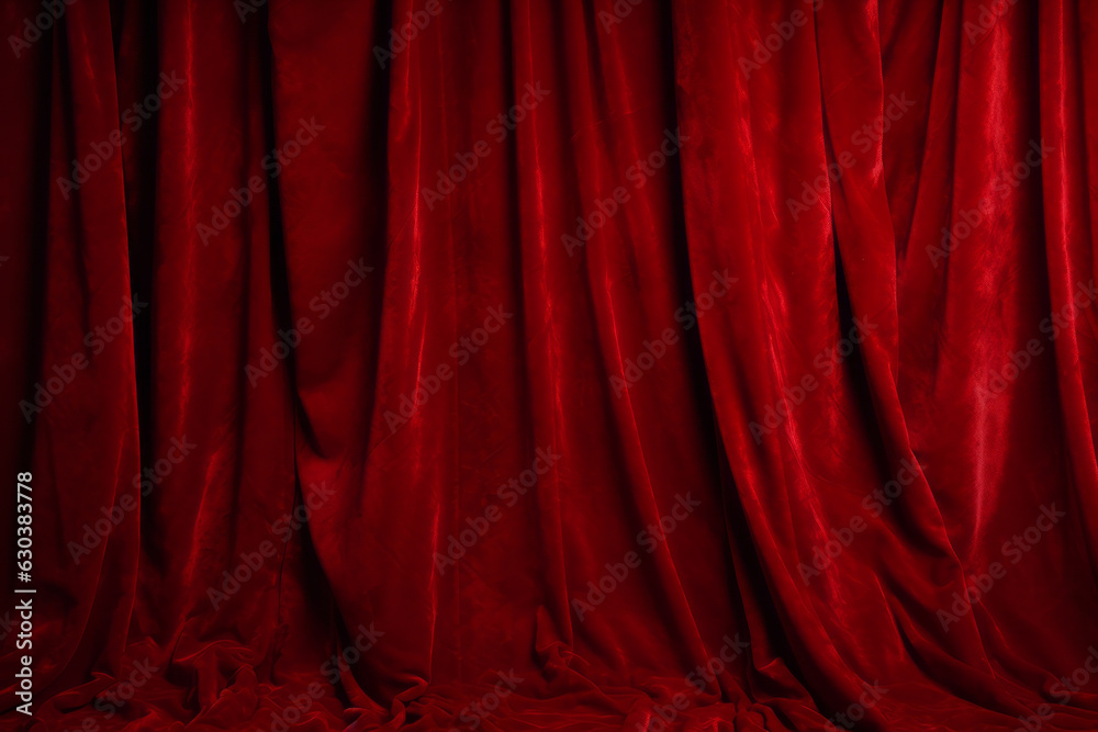 Red plush, velvet curtain background. Theater, performance or presentation concept. Generative AI. Red plush, velvet curtain background. Theater, performance or presentation concept. Generative AI.