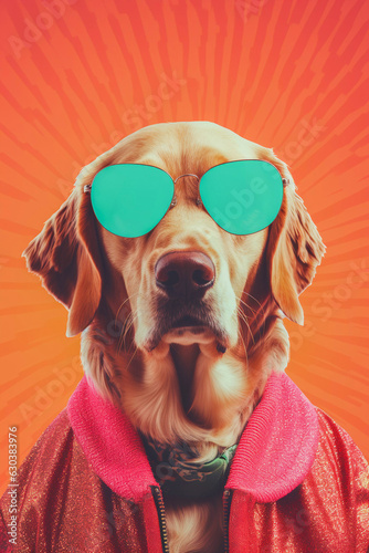 Hipster Hound: Anthropomorphic Dog Portrait in Poster Art, Generative AI