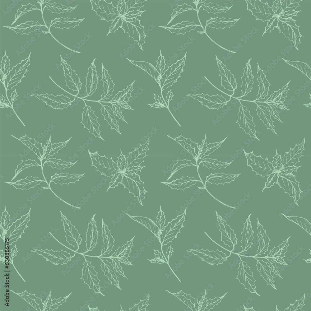 Seamless pattern with Mint plant hand drawn vector illustration. Repeating background with spearmint, flavor plant, nature motif. Decorative ornament with peppermint tea , boho style design element Seamless pattern with Mint plant hand drawn vector illustration. Repeating background with spearmint, flavor plant, nature motif. Decorative ornament with peppermint tea , boho style design element