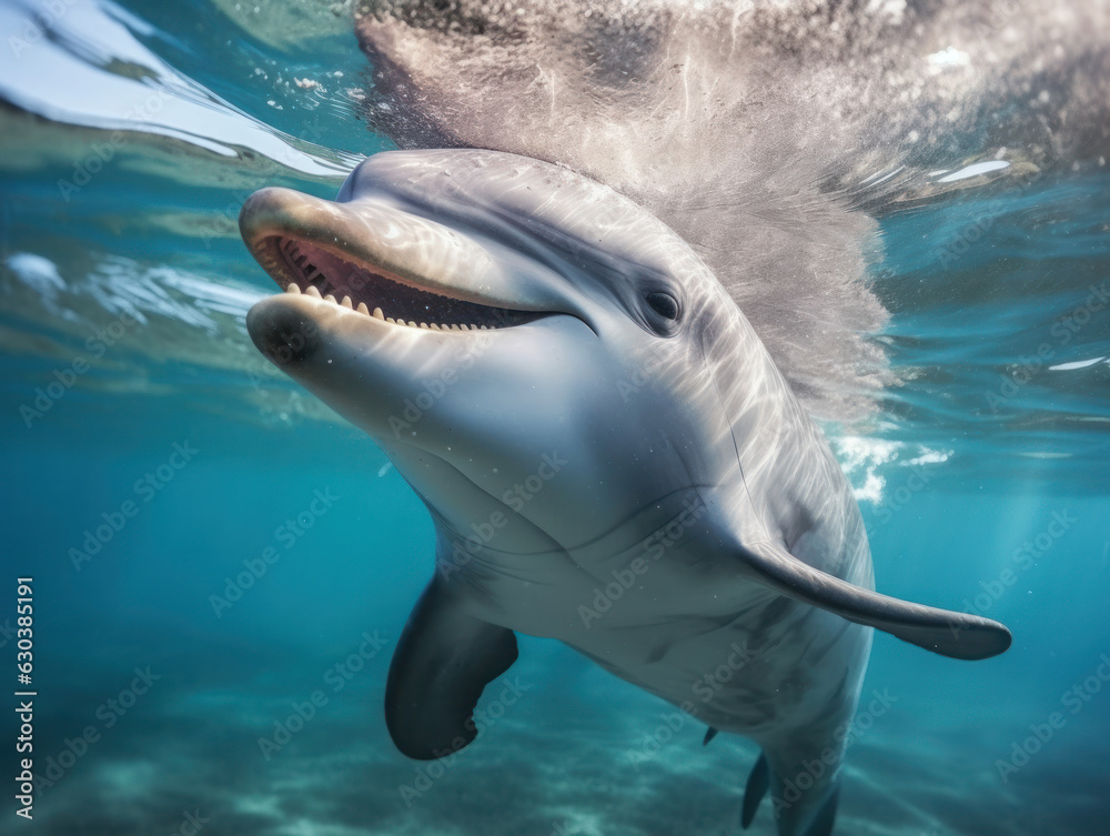 Naklejka premium Dolphins in their Natural Habitat, Wildlife Photography, Generative AI
