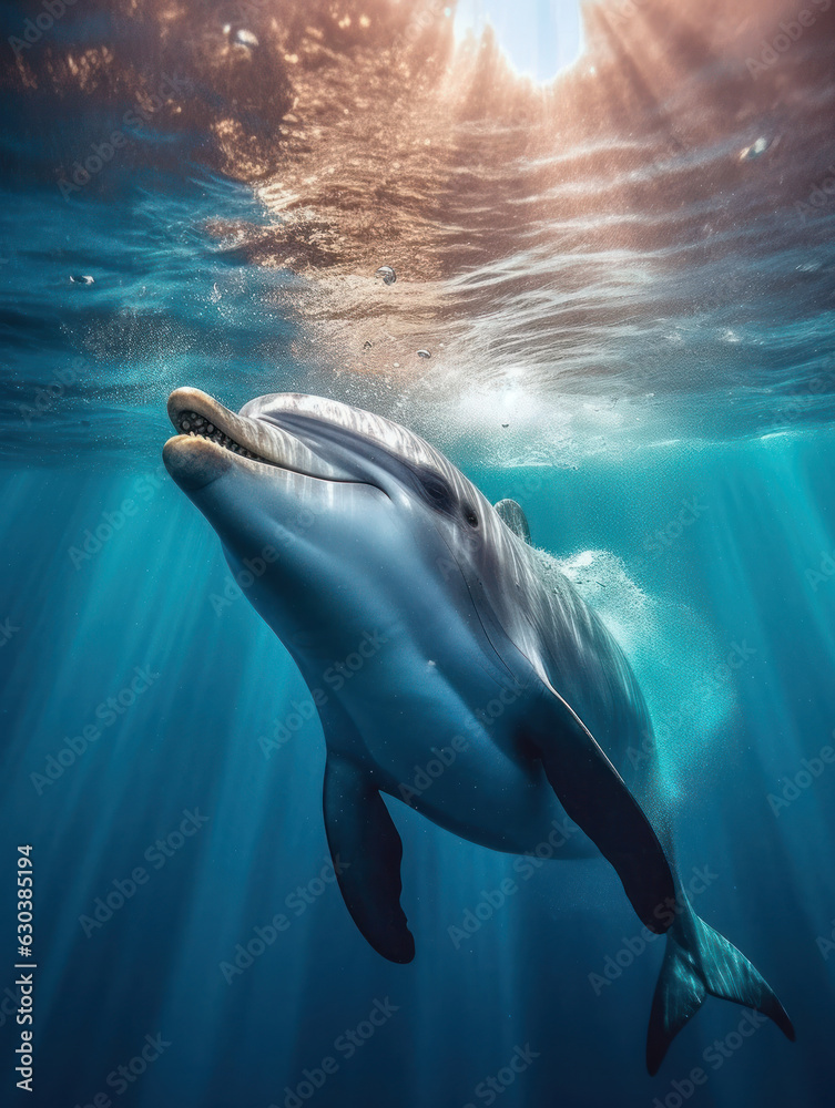 Fototapeta premium Dolphins in their Natural Habitat, Wildlife Photography, Generative AI